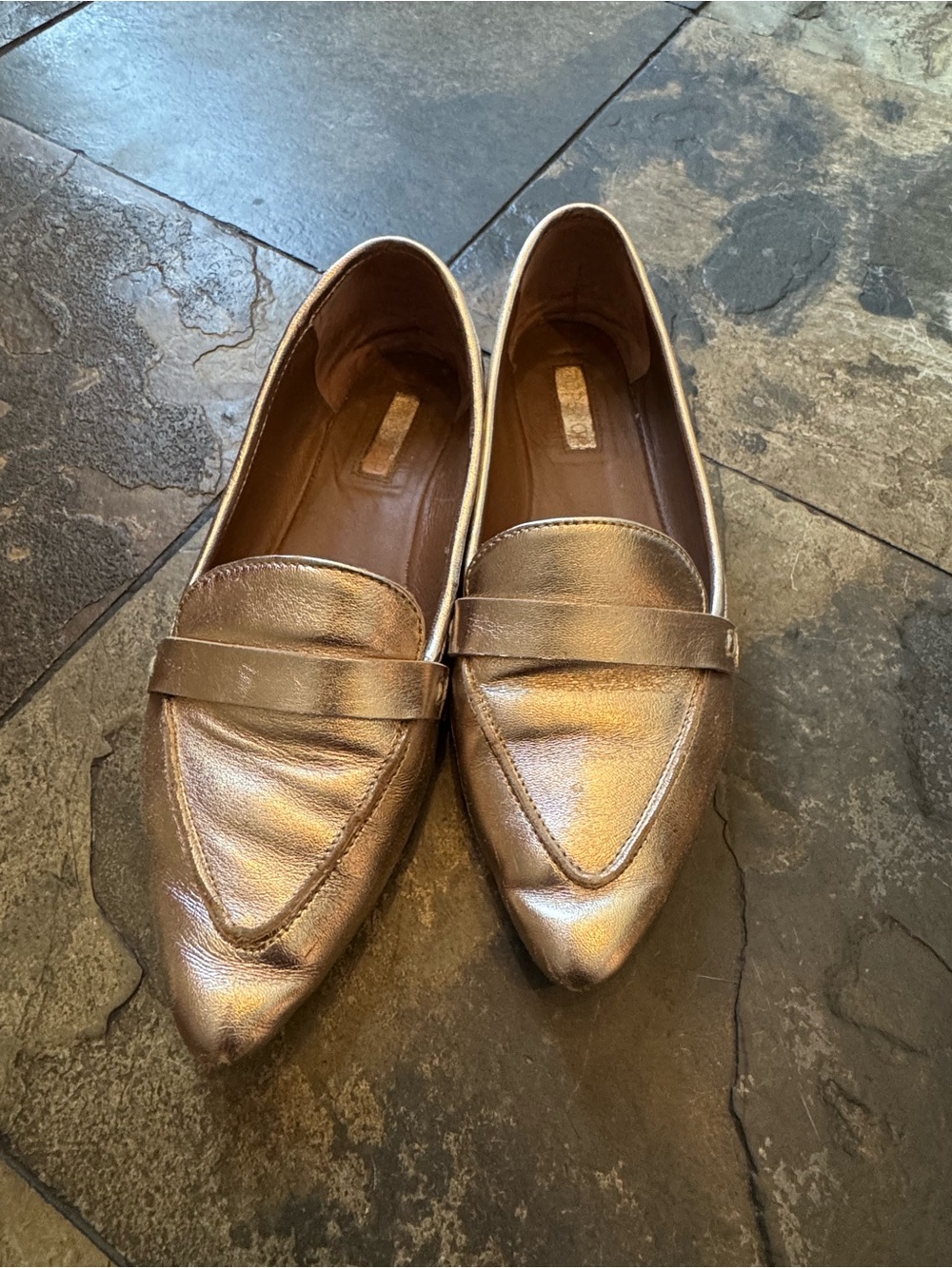 Topshop Metallic Bronze Pointed Loafers